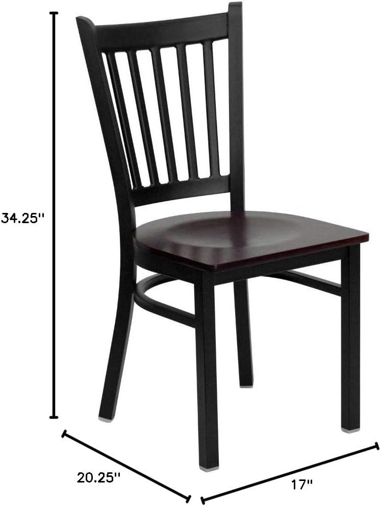 Flash Furniture HERCULES Series Black Vertical Back Metal Restaurant Chair - Mahogany Wood Seat