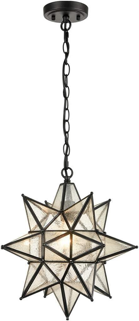 Moravian Star Pendant Chandelier Seeded Glass Black Light 15 Inches