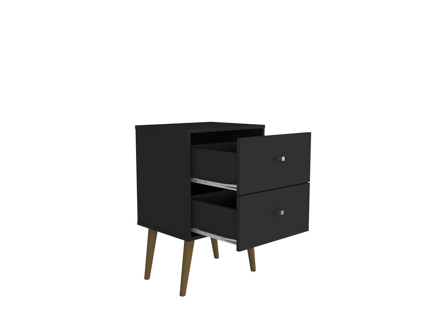 Manhattan Comfort Liberty 2.0 Mid Century Modern Nightstand Black: Particle Board Construction, Storage Drawer, Rectangle Shape