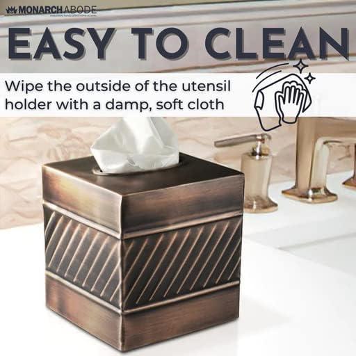 Monarch Abode Tissue Box Cover, Hand Hammered, Metal, Square Tissue Box Holder, Black