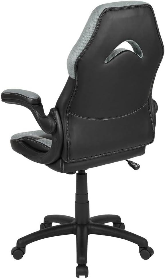 Gray and Black Ergonomic High-Back Gaming Chair with Flip-Up Arms