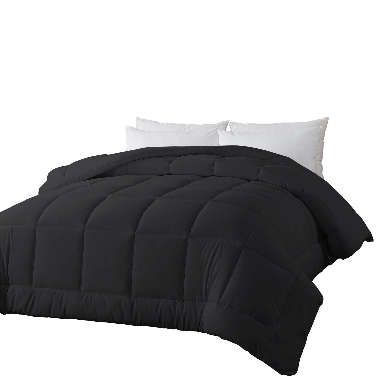 Peace Nest Lightweight Down Alternative Comforter Duvet Insert with Soft Microfiber Shell, Black, Full