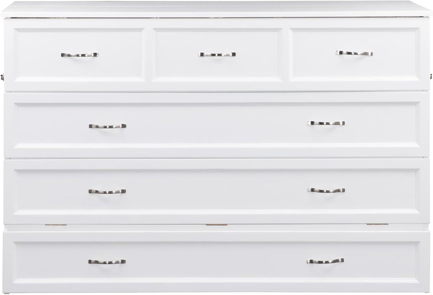 Queen Deerfield Murphy Bed Chest with Charging Station White - AFI: Space-Saving, Fold-Out Mattress, Elegant Design