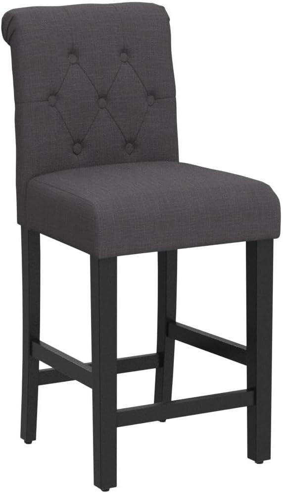 Drevy Bar Stools Set of 2, 24 inch Fabric Counter Height Bar Stools, Kitchen Island Wood Bar Chairs, Solid Wood Legs Barstools, Grey