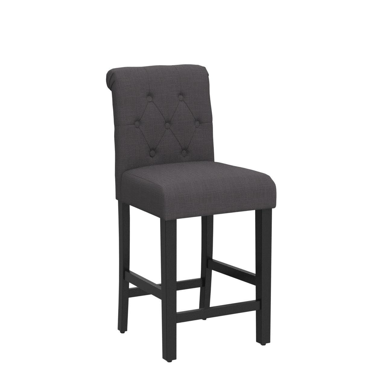 Drevy Bar Stools Set of 2, 24 inch Fabric Counter Height Bar Stools, Kitchen Island Wood Bar Chairs, Solid Wood Legs Barstools, Grey