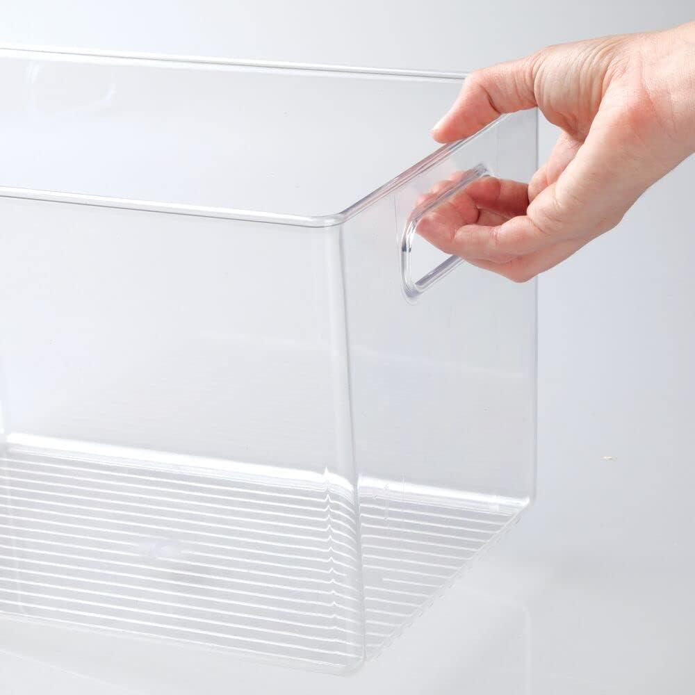 mDesign Deep Plastic Home Storage Organizer Bin, Built-In Handles, 8 Pack, Clear