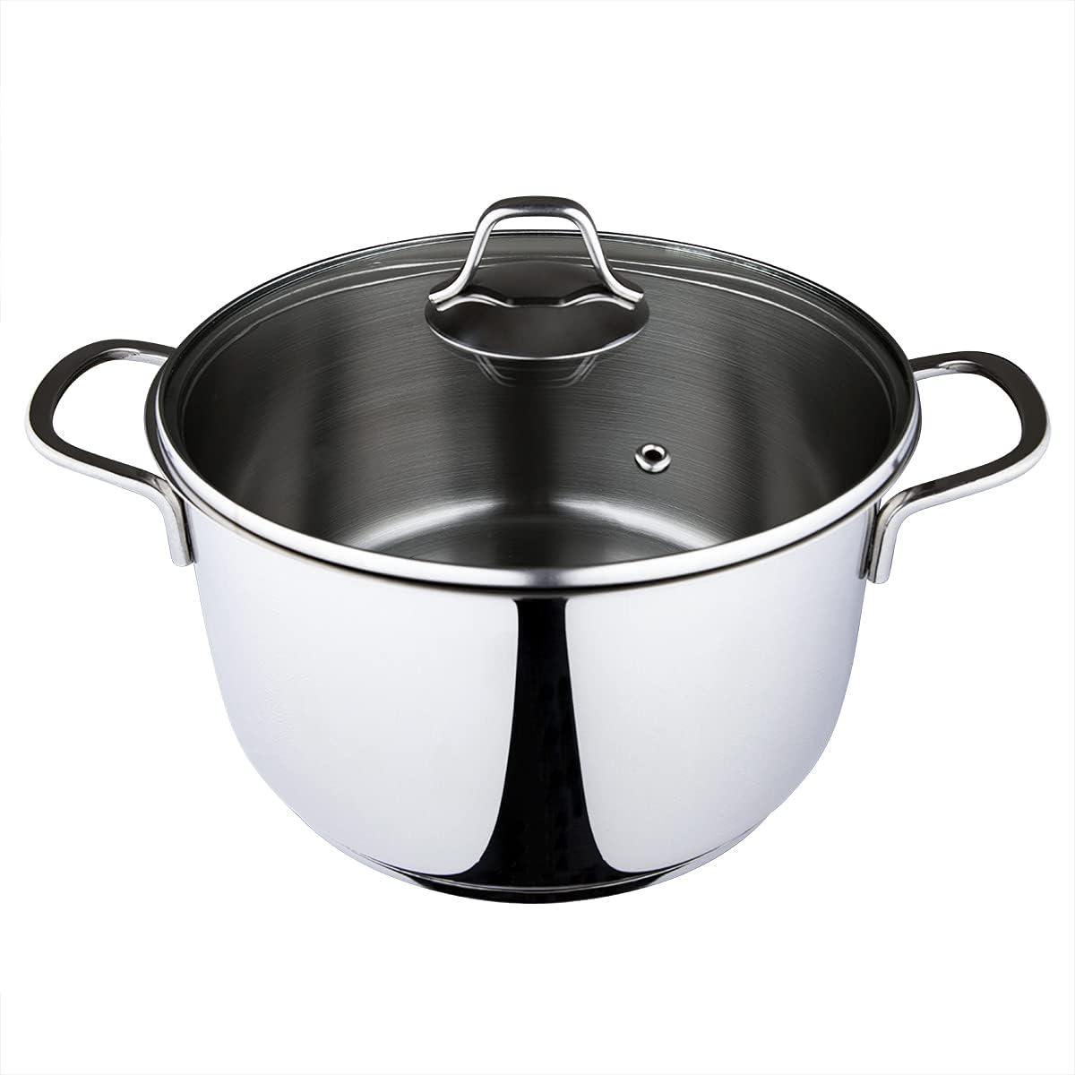 Serenk Serenk Modernist Stainless Steel 7-8-9 Inch Stock Pot, Large Cooking Pot with Lid for Soup, Stews, and Stock, Shiny, Professional Kitchen Essential (9.45in) (Set of 2)