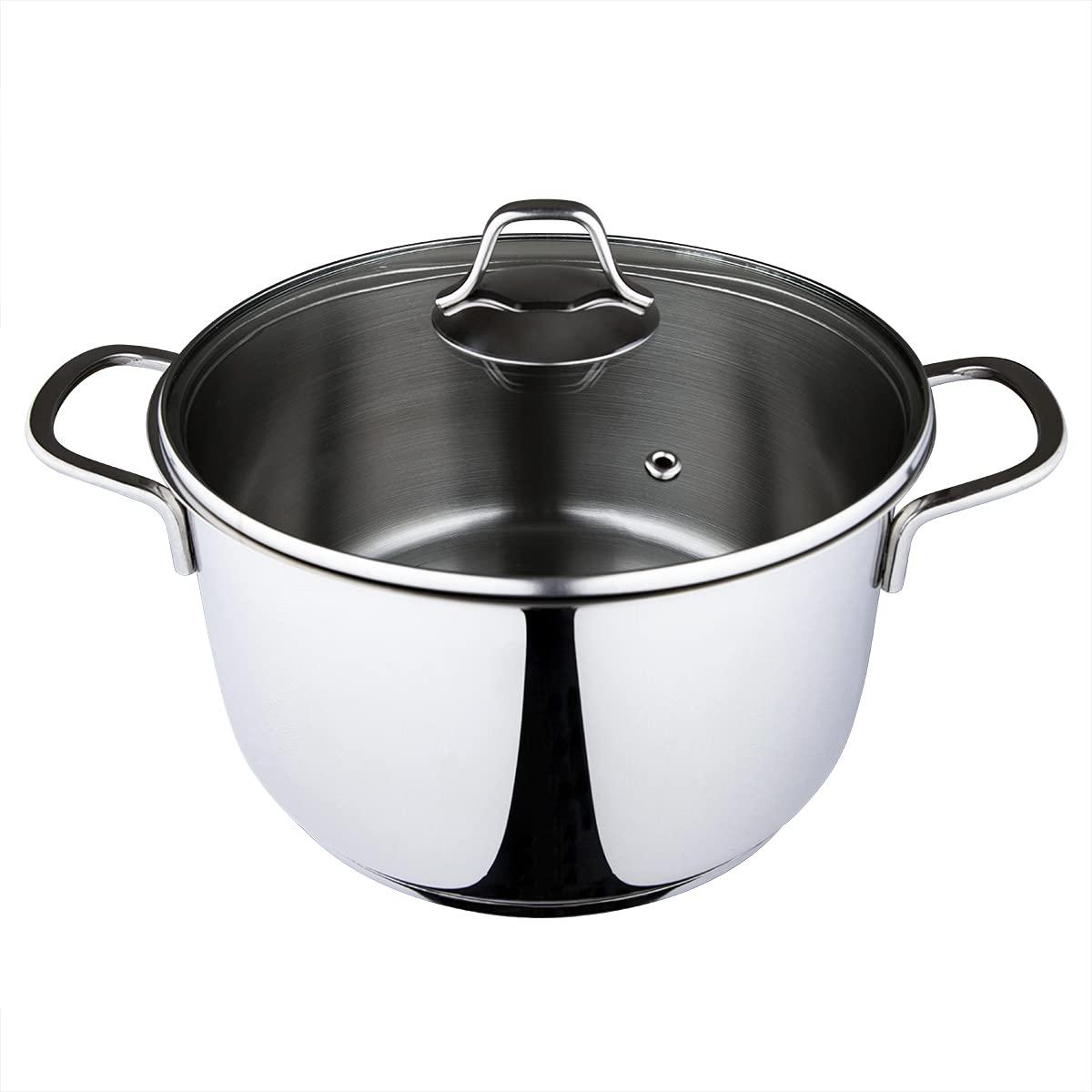 Serenk Serenk Modernist Stainless Steel 7-8-9 Inch Stock Pot, Large Cooking Pot with Lid for Soup, Stews, and Stock, Shiny, Professional Kitchen Essential (9.45in) (Set of 2)