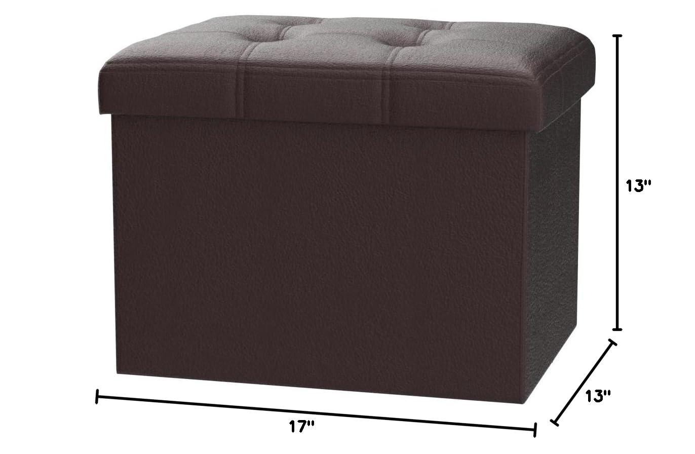 Storage Ottoman, Folding Foot Stool with Thicker Foam Padded Seat Small Leather Storage Ottoman Bench Foot Rest for Living Room Foldable Coffee Table 17x13x13in,Brown