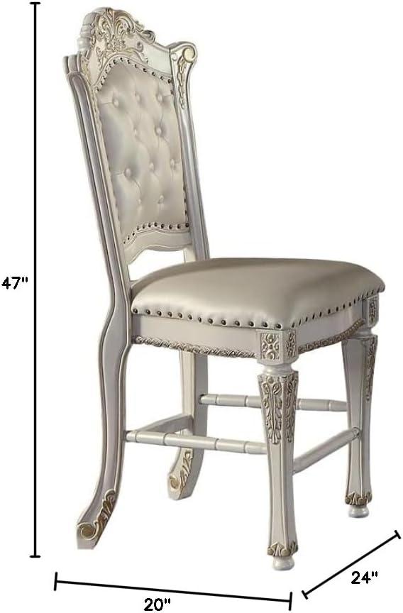 20" Vendome Dining Chair Antique Pearl Finish - Acme Furniture: Elegant Leather Upholstery, Nailhead Trim, Wood Frame