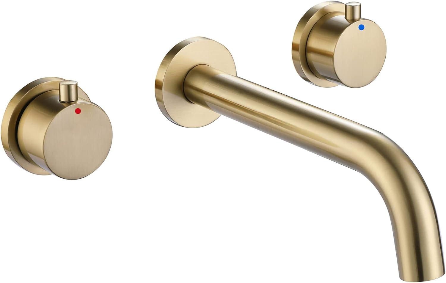 Brushed Gold Wall-Mounted Double Handle Bathroom Faucet