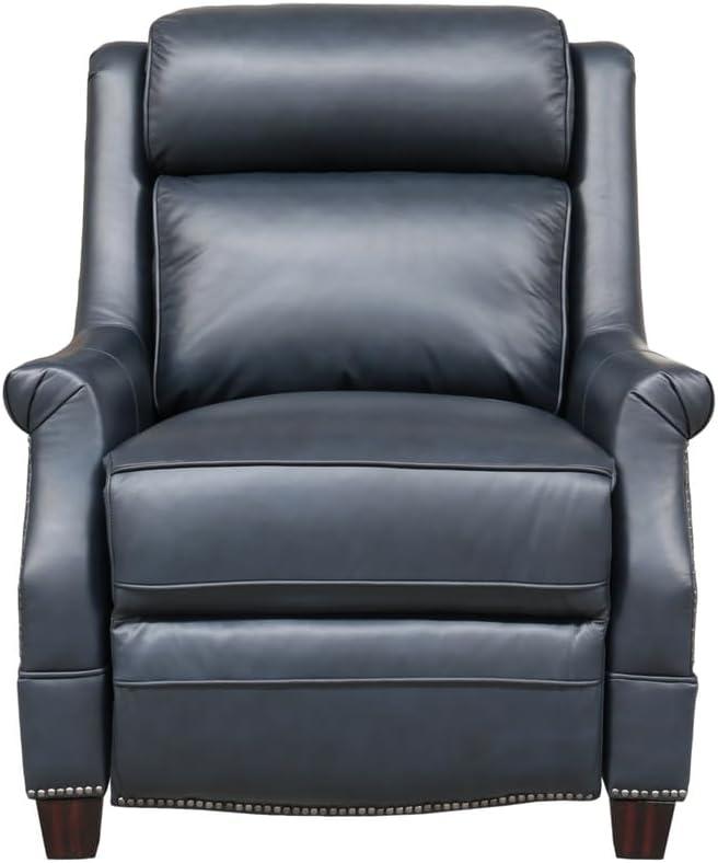 Shoreham Blue Leather Power Recliner with Nailhead Trim