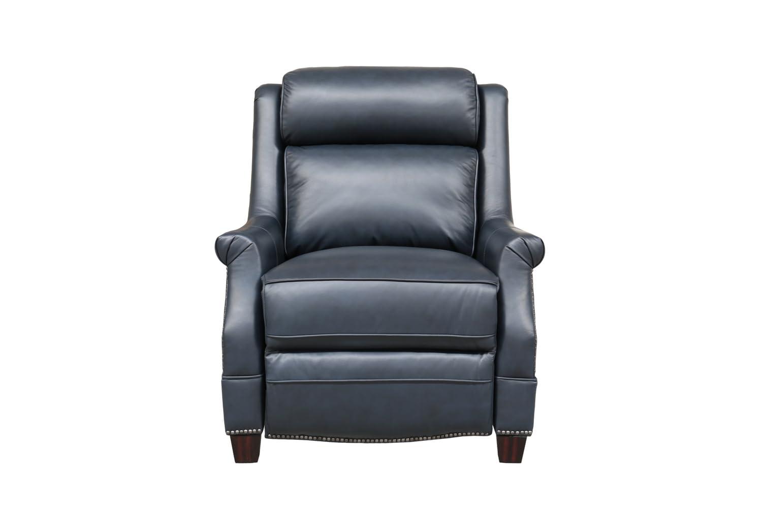 Shoreham Blue Leather Power Recliner with Nailhead Trim