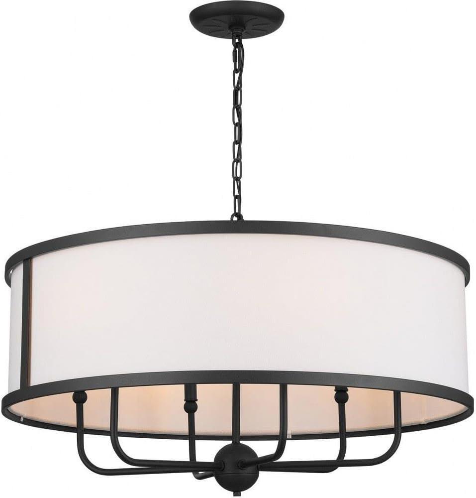 Elegant Textured Black 6-Light Chandelier with Fabric Shade