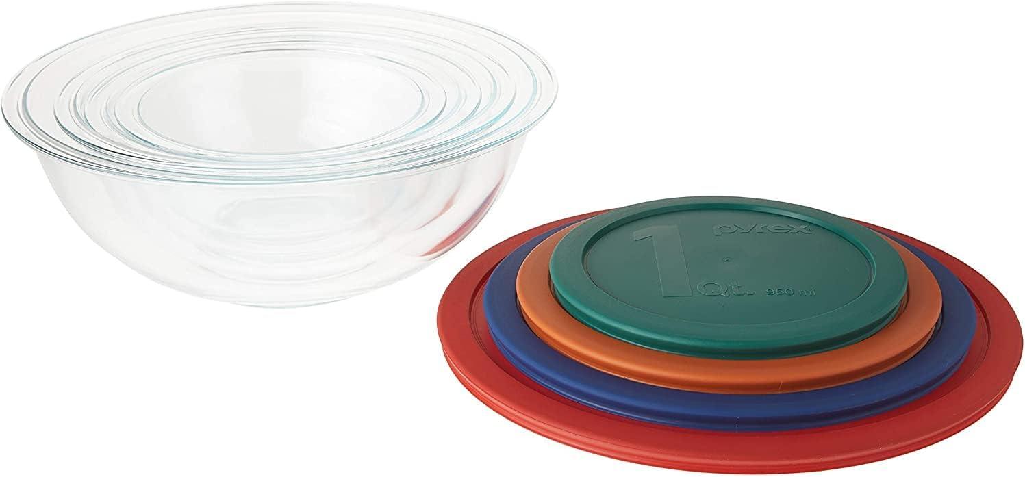 Pyrex 8-Piece Glass Mixing Bowl Set with Colorful Lids