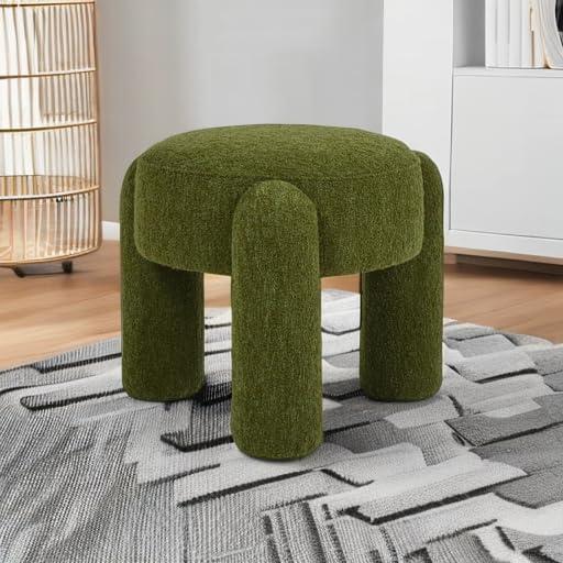 Jennifer Taylor Home Hugo 20.5" Round Fully Upholstered Ottoman, Moss Green Boucle