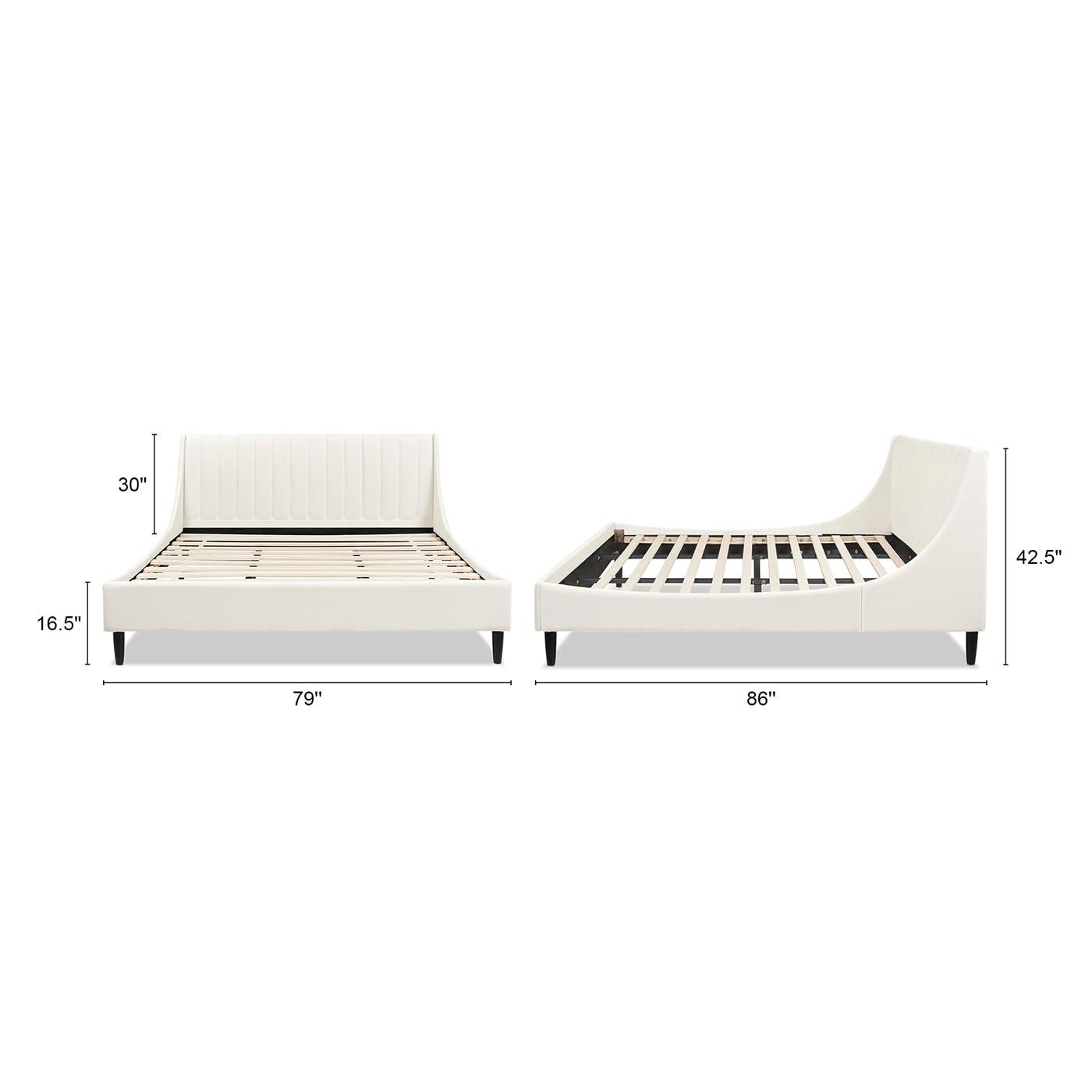 Aspen Vertical Tufted Headboard Platform Bed Set King Cloud White Velvet