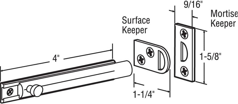 Satin Nickel 4-Inch Slide Bolt and Keeper