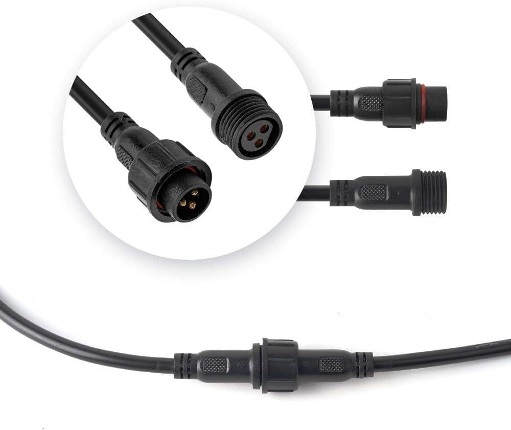BTF-LIGHTING 3 Pin Electrical Connector 22AWG IP65 Male Female Connector 7.87in/20cm Extension Cable for Car,Truck,Boat,Indoor/Outdoor LED Strip Lights/String 15mm Nut Small Size 5 Pairs