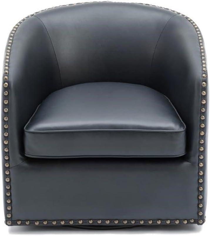 Comfort Pointe Tyler Swivel Arm Chair Midnight Blue: Upholstered, Nailhead Trim, Foam Filled, Wood Frame
