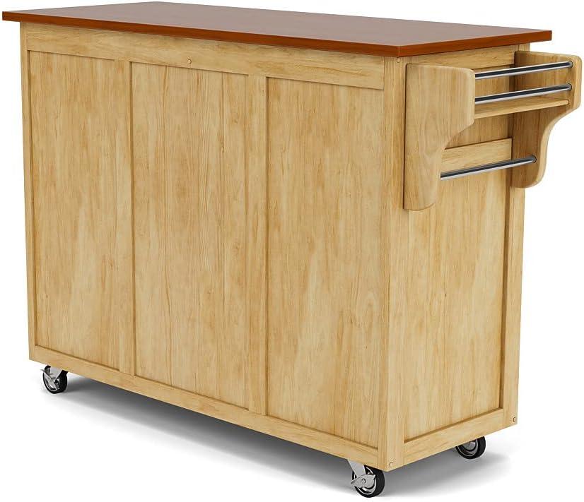 Natural Wood Kitchen Cart with Oak Top and Storage