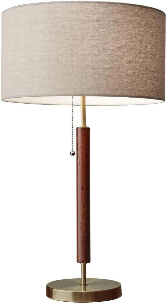 Hamilton 26.25'' White Linen Shade Table Lamp with Walnut Wood Body