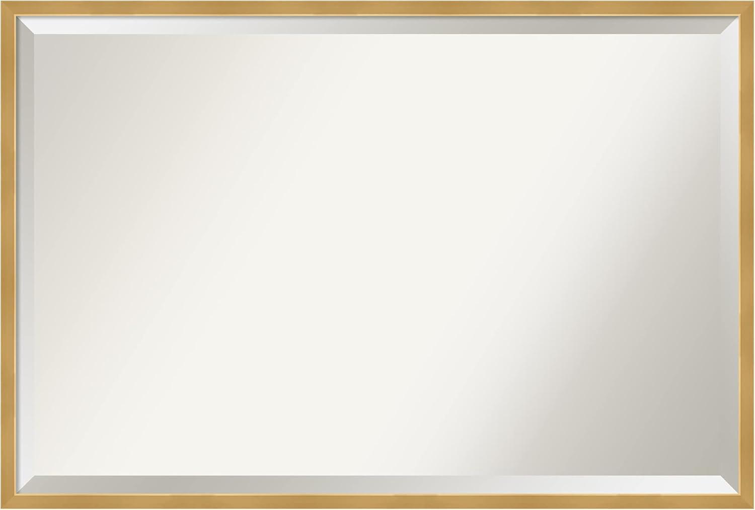 Amanti Art Beveled Wood Bathroom Wall Mirror - Svelte Polished Gold Frame Outer Size: 37 x 25 in