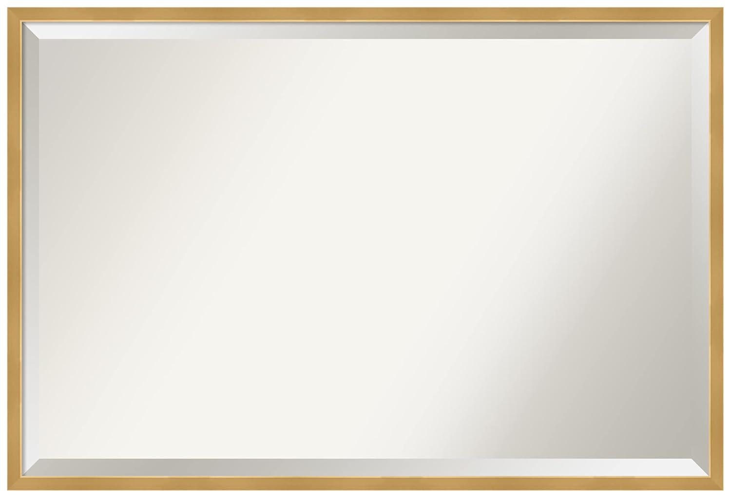 37" x 25" Polished Brass Framed Bathroom Vanity Wall Mirror Gold - Amanti Art: Modern Rectangular, Beveled, Wall-Mounted
