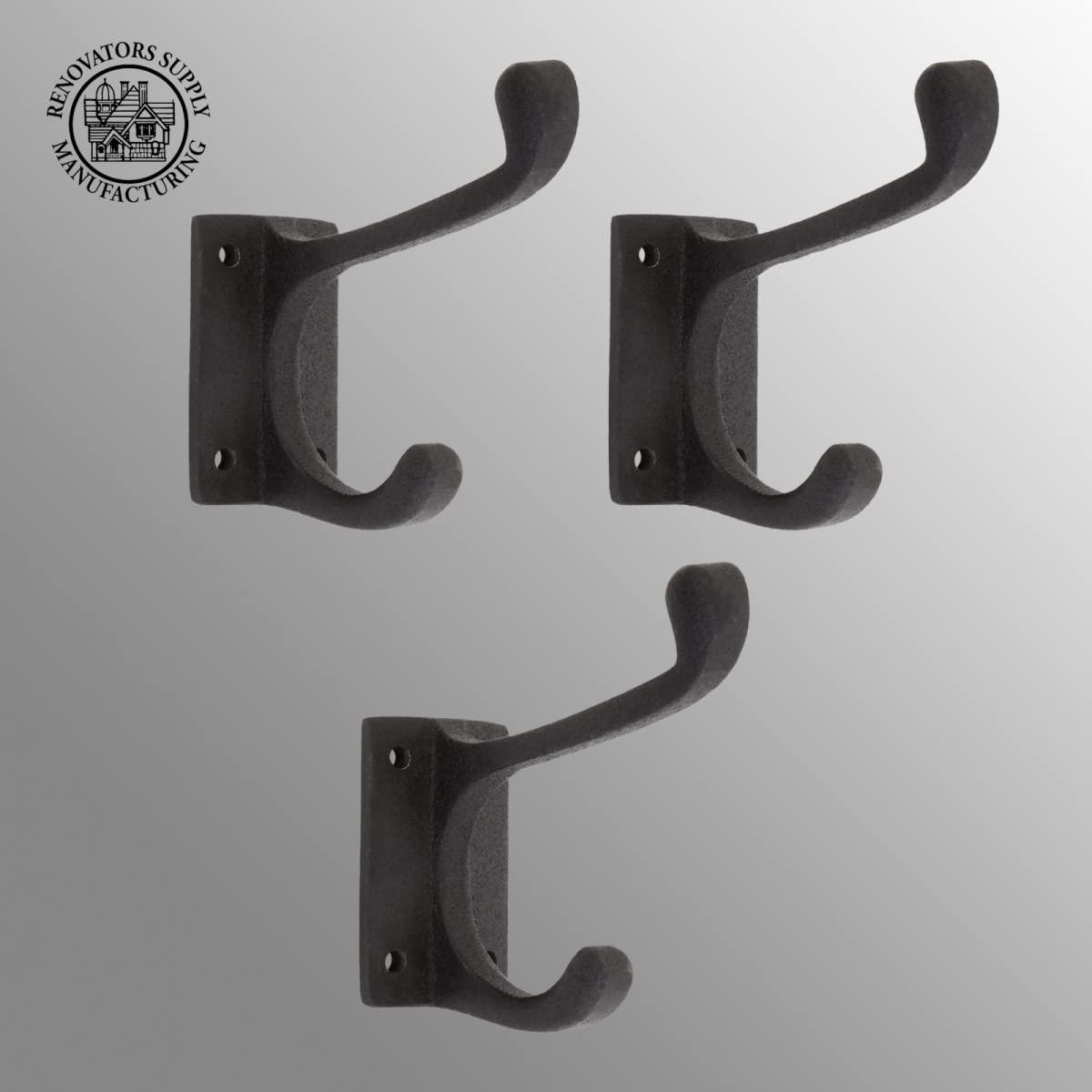 The Renovators Supply Inc. 25845 Wrought Iron Double Wall Mounted Robe Hook (Set of 3)