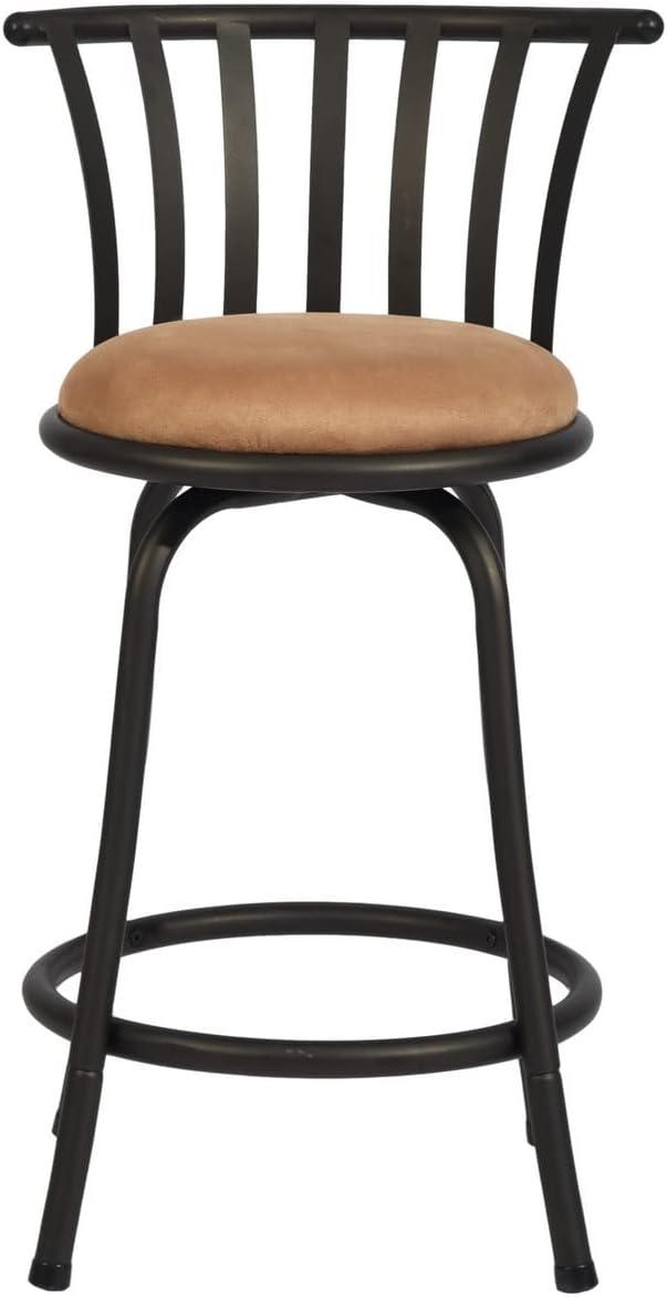 FurnitureR Brown Velvet 24'' Counter Stool Swivel High Back Barstools(Set of 2)