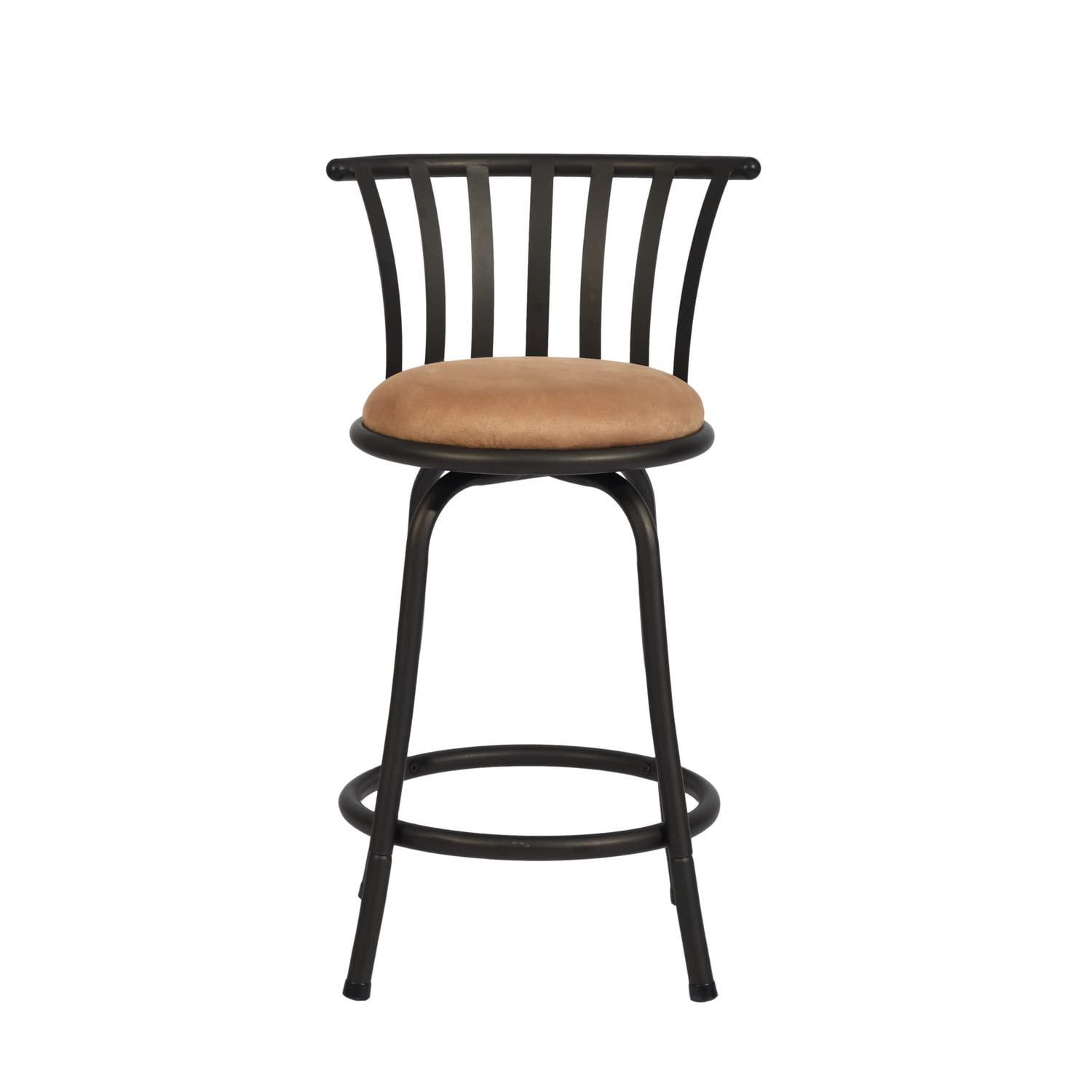 FurnitureR Brown Velvet 24'' Counter Stool Swivel High Back Barstools(Set of 2)