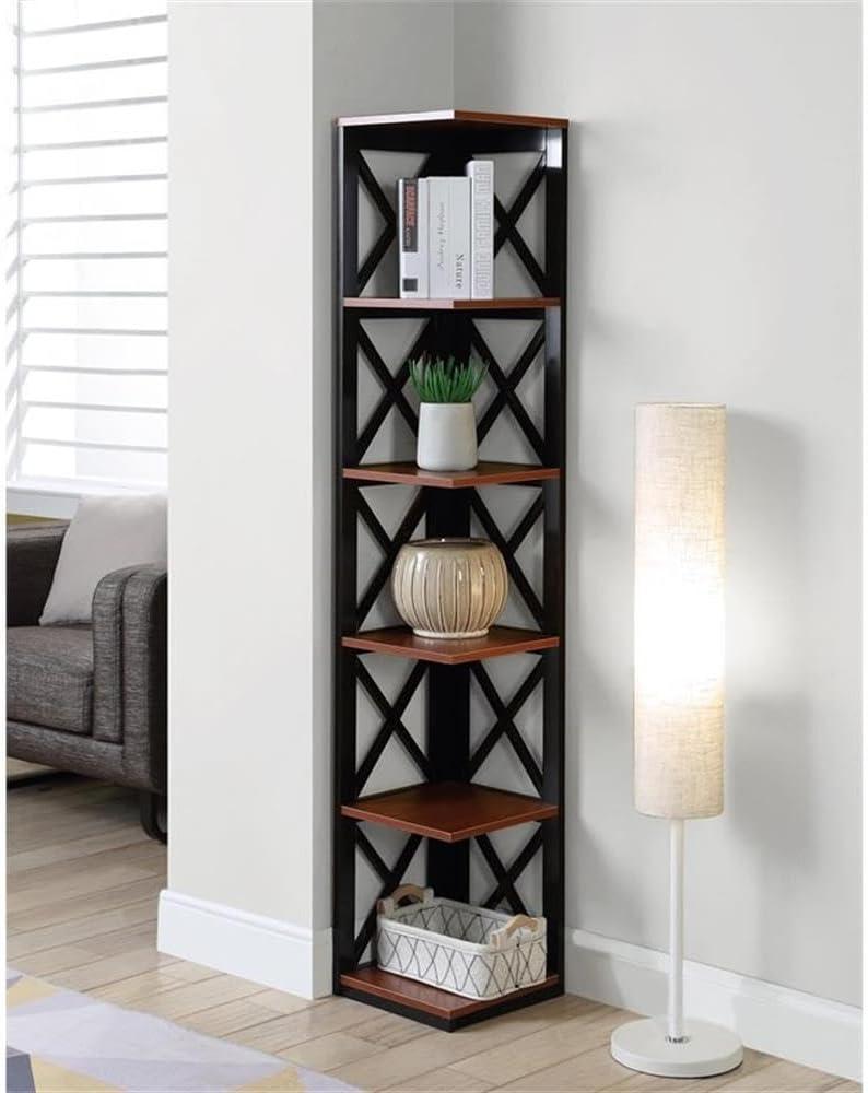 Convenience Concepts Oxford 5 Tier Corner Bookcase, Cherry and Black