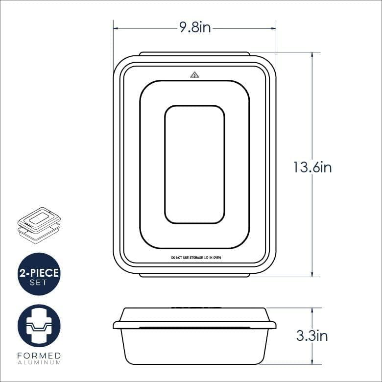 Silver Rectangular Aluminum Non-Stick Cake Pan with Lid