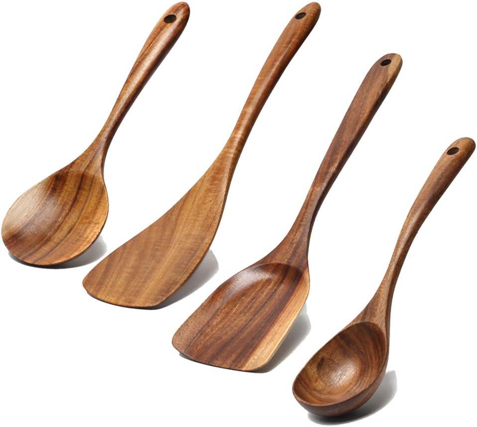 Kaimada 5-Piece Natural Komu Cooking Utensils Set,kitchen Utensils Set , Wooden Cooking Utensils,wooden Spoons For Cooking,Comfort Grip Cooking Spoon Rice