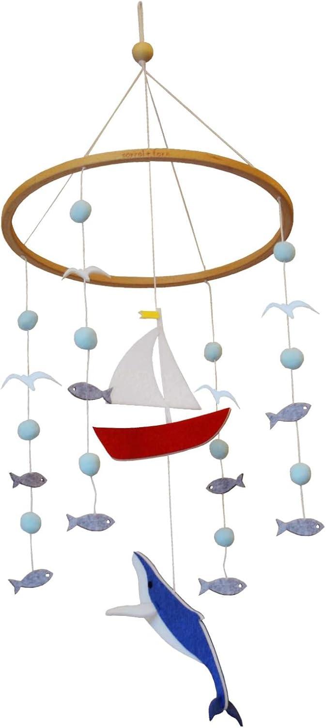 Sorrel + Fern Baby Crib Mobile (Whale and Sailboat Ocean) - Baby Shower Gift Nursery Decoration for Boys & Girls