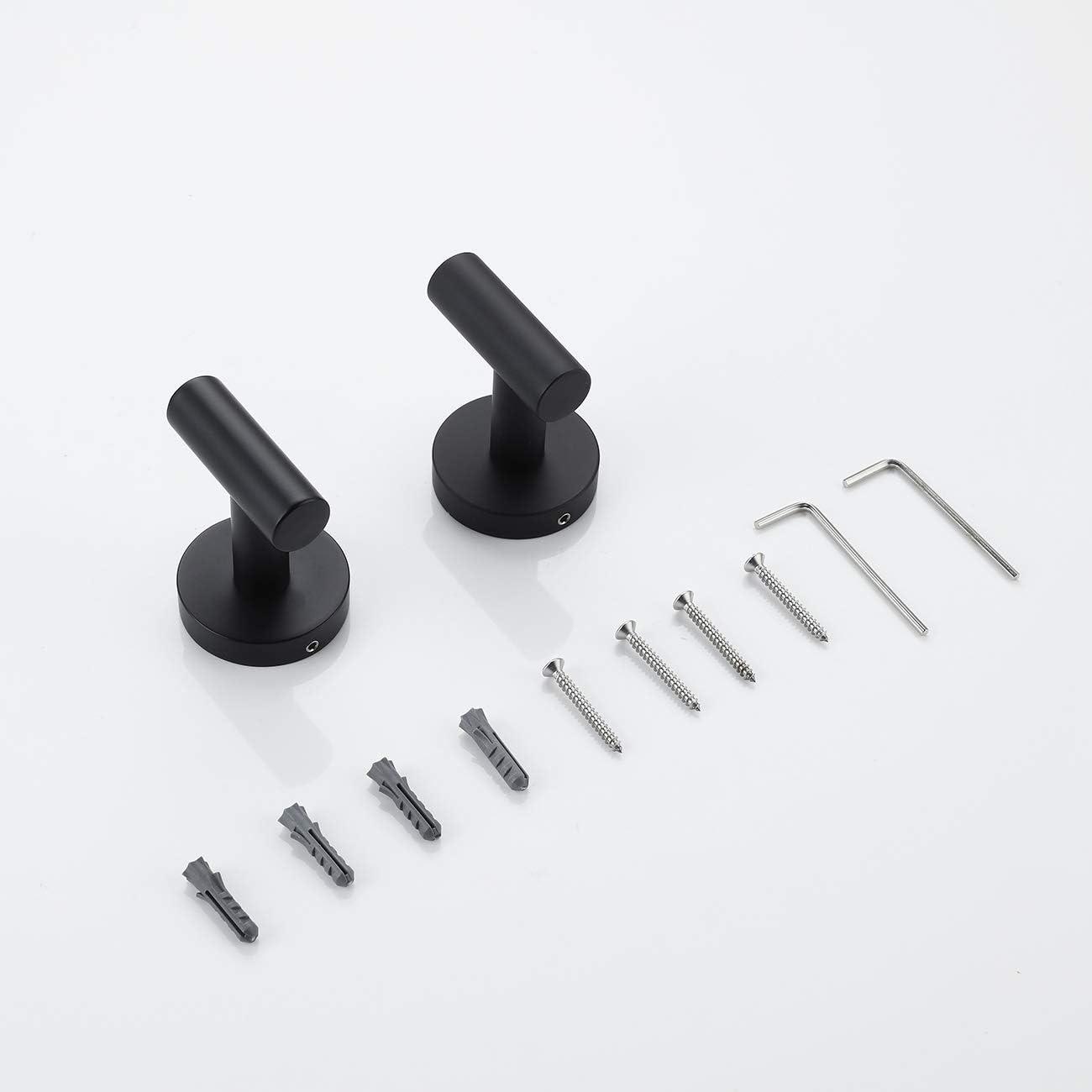 Paquete de 2 Ganchos para Toallas, Color Negro Mate SUS304, Abrigo de Acero Inoxidable, Gancho para Ropa, Gancho de Pared Moderno para Baño, Cocina, Garaje, Hotel, Montado en la Pared