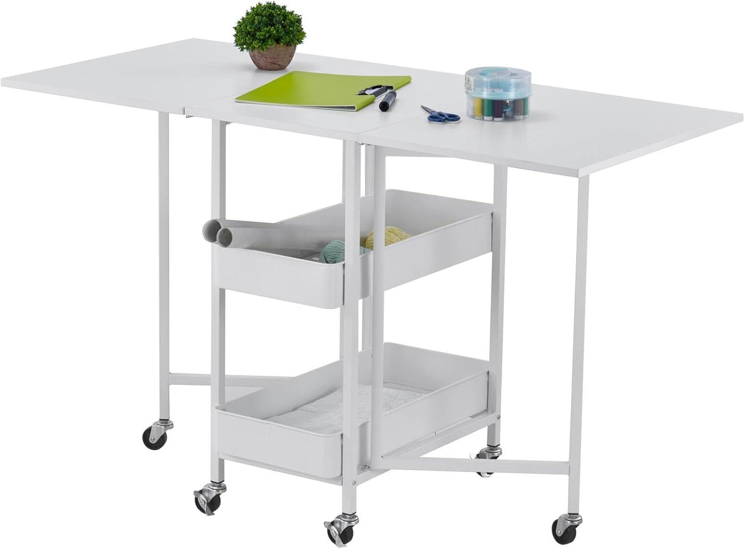 Simply Tidy Kensington White Table Rolling Cart and Extendable Panels Multi-Functional Storage Cart for Home, Office, and Kitchen - 1 Pack