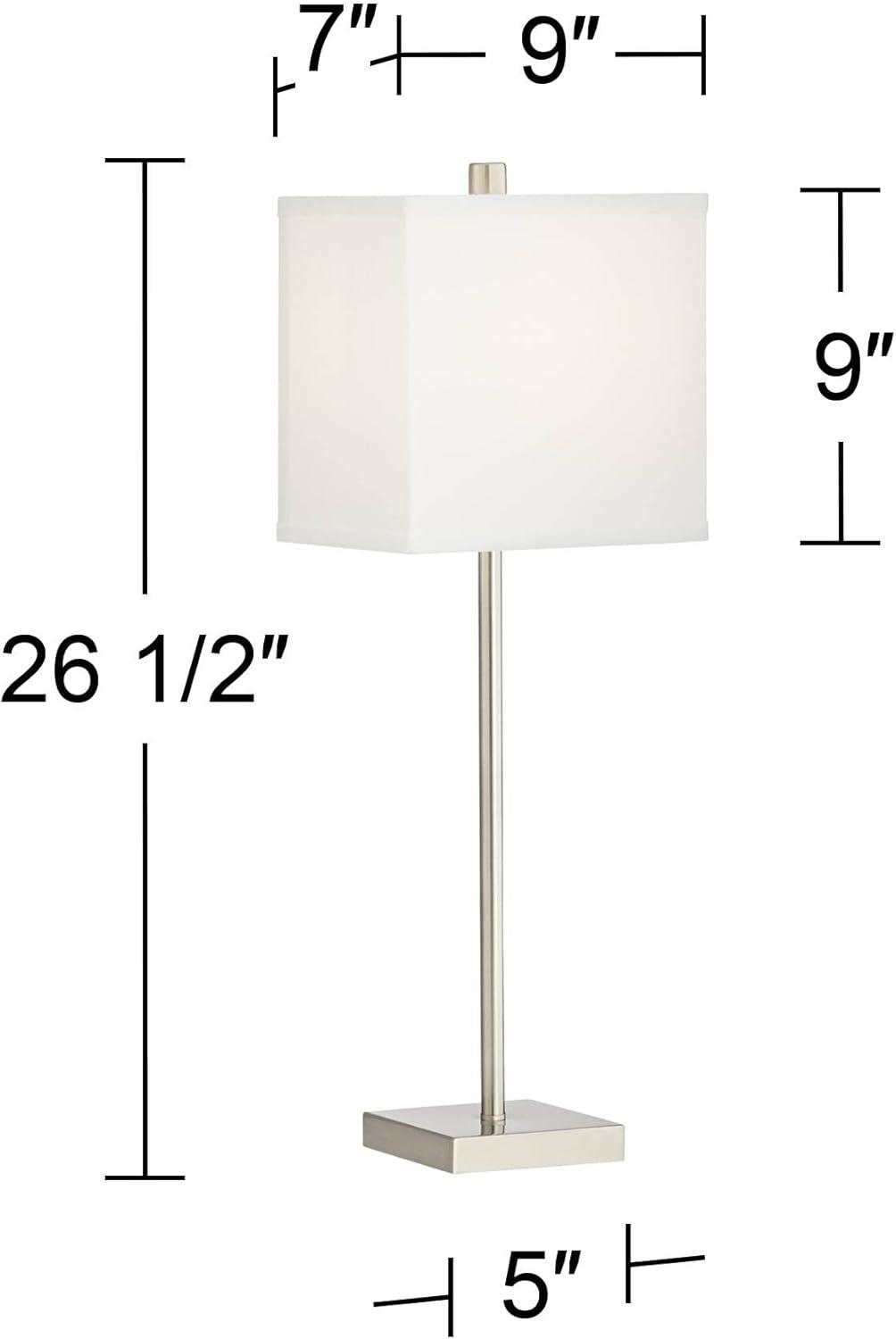 360 Lighting Franco Modern Table Lamps 26 1/2" High Set of 2 Brushed Nickel with USB Charging Ports White Square Shade for Bedroom Living Room Desk