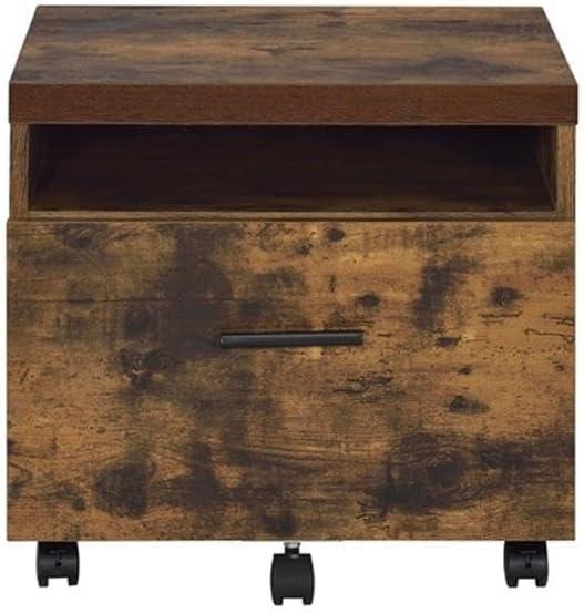 Weathered Oak Mobile File Cabinet with Drawer and Open Storage