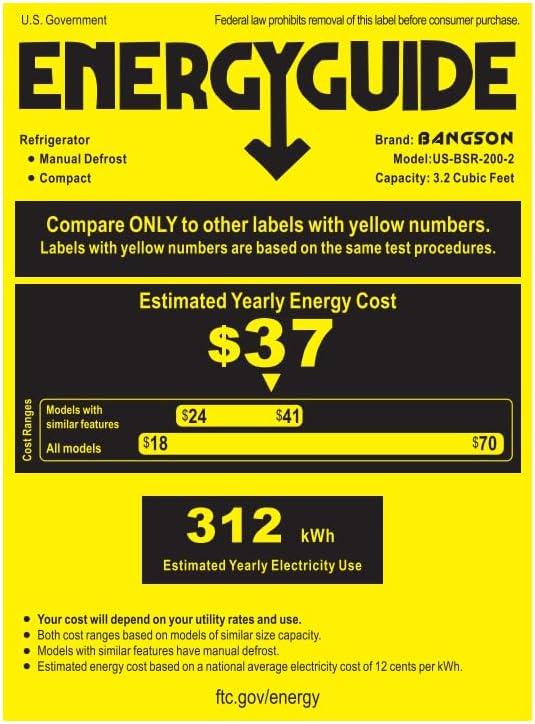 BANGSON 3.2 CU.FT, 2 Door Small Refrigerator with Freezer