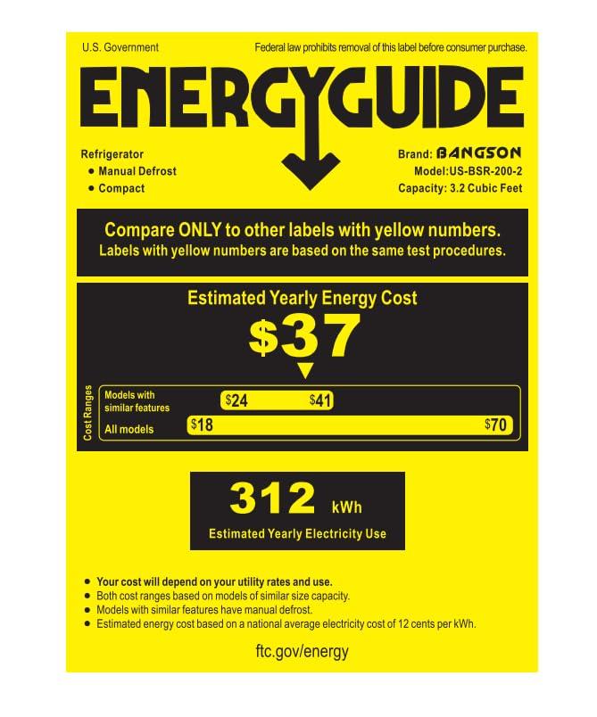 BANGSON BANGSON 3.2 CU.FT, 2 Door Small Refrigerator with Freezer US-BSR-201