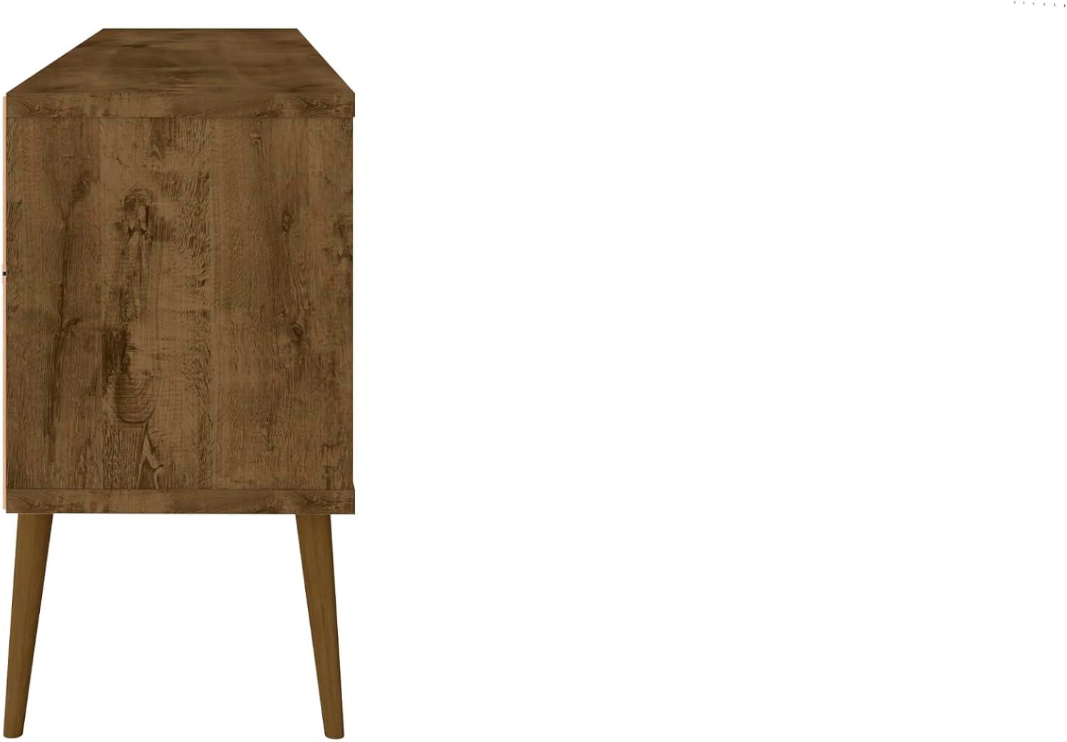 Manhattan Comfort Bradley TV Stand for TVs up to 60" Rustic Brown/Yellow: Mid-Century Modern Media Console with Open Shelves