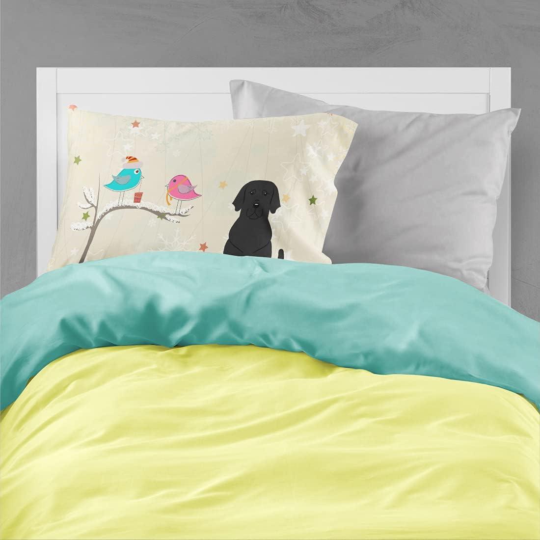 Standard Beige Polyester Pillowcase with Labrador and Birds Design