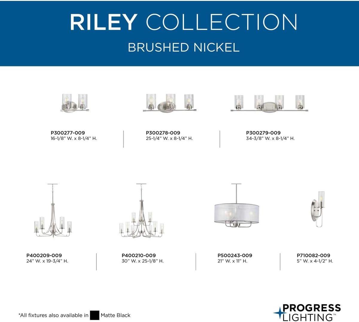 Progress Lighting Riley Collection 9-Light Chandelier, Brushed Nickel, Clear Glass Shades