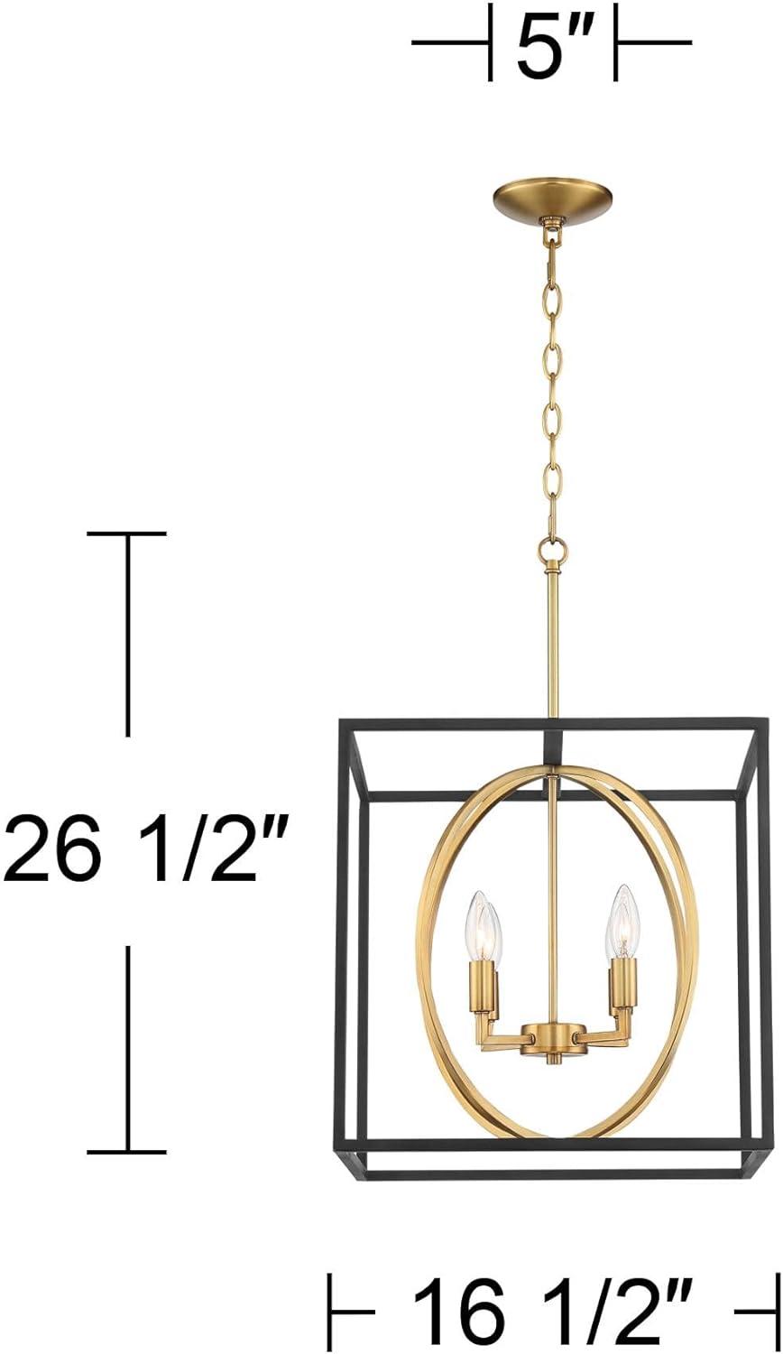 Modern Black and Warm Brass Cage Pendant Light 19"x20"