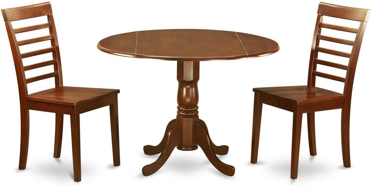 Mahogany Round Drop Leaf Dining Table with 2 Chairs