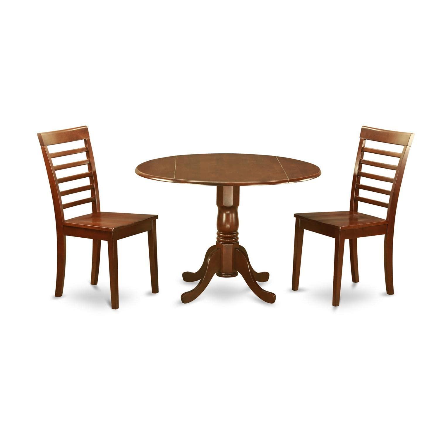 Mahogany Round Drop Leaf Dining Table with 2 Chairs