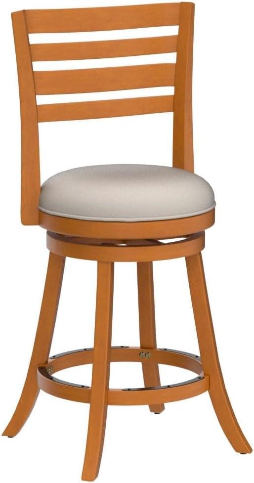 Natural Beige Wood and Leather Swivel Saddle Bar Stool