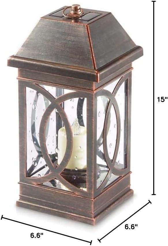 San Vicente II Bronze Solar Candle Lantern with Seeded Glass