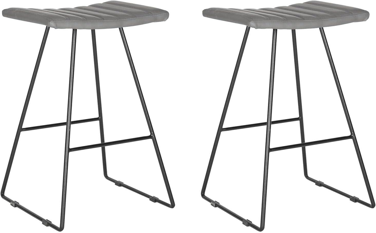 Gray PU Leather and Iron Backless Counter Stools, Set of 2